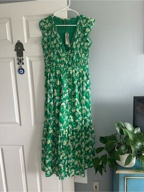Anthropologie. The Peregrine Green Floral Midi Dress. NWT. Size XS